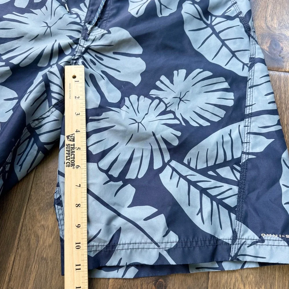 Columbia Board‎ Shorts Mens 34 Blue Excellent Tropical Leaf Print Omni-Shade